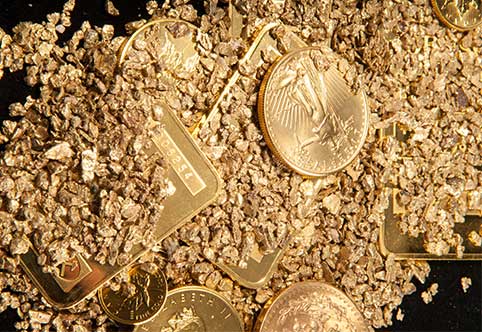 image of gold scrap, coins, and ingots